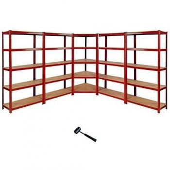 MonsterShop Z-Rax 90cm Red Corner Racking Bundle and 4 Garage Racking Bays