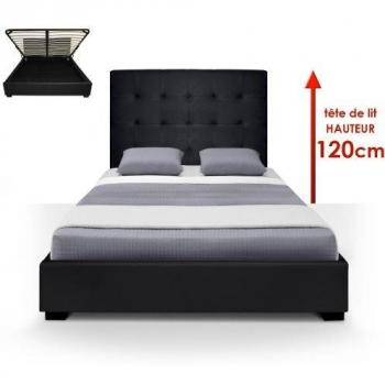 Lit Coffre Menzzo Trevene Sommier Noir 140 cm