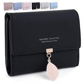 PU Leather Ladies’ Wallet – Leaf Charm, 5 Slots, ID Window, Coin Zip