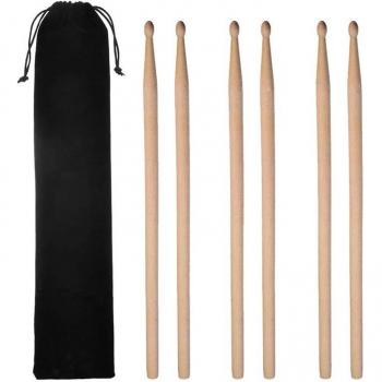 3 Pairs of Wooden Drumsticks 5A Maple with Carry Bag