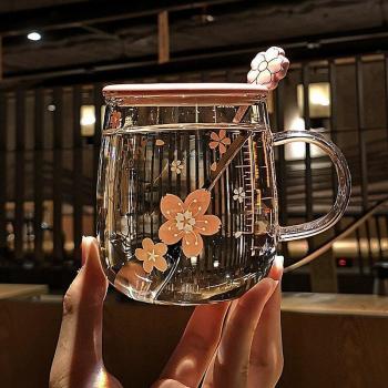 Verre Cerisier Créatif 500ml – Tasse à Café & Jus, Ensemble Cuillère