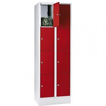 Wolf 4er-Schließfachschrank München, 2 Abteile, lichtgrau / feuerrot, B 600 mm, mit Bodensockel
