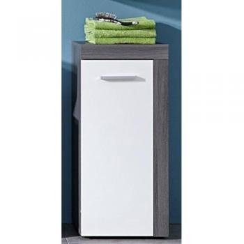 Trendteam Badezimmer Schrank Miami, 36 x 81 x 31 cm, viel Stauraum, Rauchsilber/Weiß