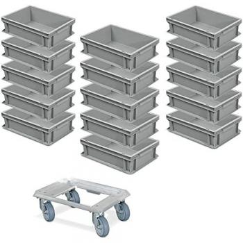 Kunststoffkisten 15er Spar-Set mit Rollbrett