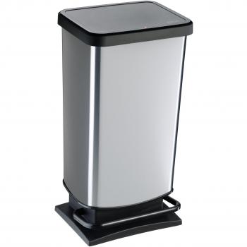 Rotho Paso Abfalleimer 40 l mit Pedal und Deckel, Kunststoff (PP) BPA-frei, silber metallic