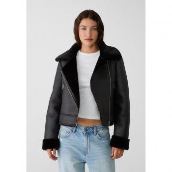 Stradivarius Bikerjacke aus Kunstleder mit Doppelgesicht Schwarz M