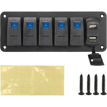 Waterproof 12V/24V Digital Voltmeter with USB Charging and Toggle Switch Panel