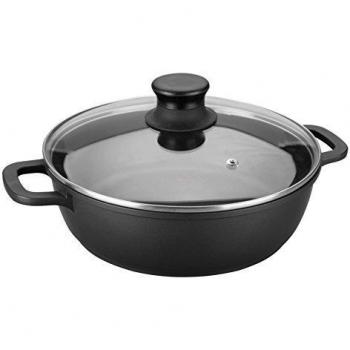 Casseruola Bassa Alluminio Fuso Ø 28Cm Con Coperchio Di Vetro