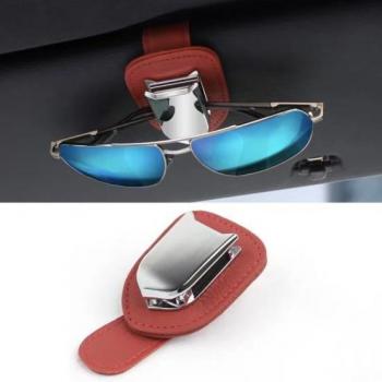 Multi‑Purpose Car Visor Clip – Black Leather Sunglass & Ticket Holder