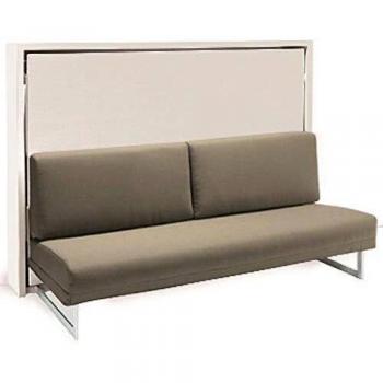 SMARTBEDS Armoire lit transversale Houdini Slash Blanche Mate Tissu Tweed Taupe 140 * 19 * 200 cm