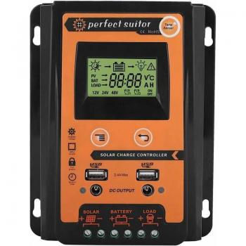 SunControl 30A 12V/24V Solar Regulator with Dual USB Ports, LCD Display – Black‑Orange