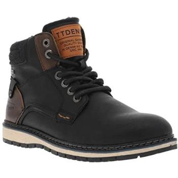 Bottines à lacets et zip en cuir noir Tom Tailor