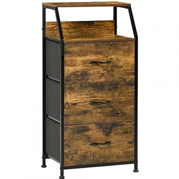 Homcom Meuble de rangement colonne design industriel acier noir aspect bois Marron 44x92x29cm
