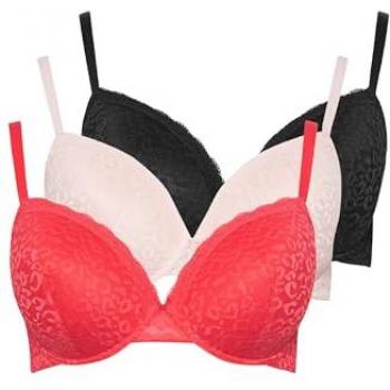 Leopard Pattern 3‑Pack Padded Bras – Black 42DD