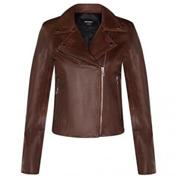 Leather Classic Biker Brando Jacket – Brown, UK 12, Women’s
