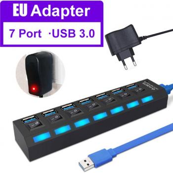 Expansor USB 2.0/3.0 Dual Power con Selector de Puerto