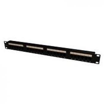 Tecnoware patch panel per rack 19, 24 porte, cat. 5e utp, 1 unità con asole fissaggio cavi, colore nero