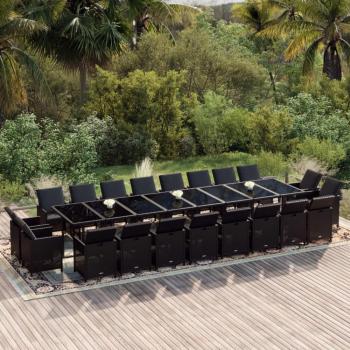 Set de Mesa y Sillas Jardín Vidaxl 21 piezas con Cojines Rattan Negros