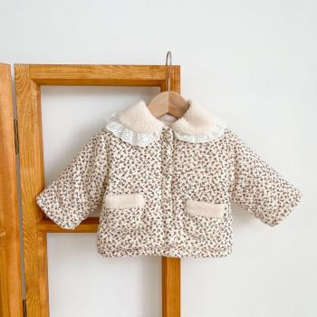 Cute Winter Petals: Thickened Cotton & Fleece Infant Jacket