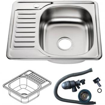 Évier de cuisine rond en inox avec système de vidange