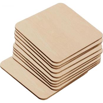Unfinished Wood Square Coasters – 10 Piece Set