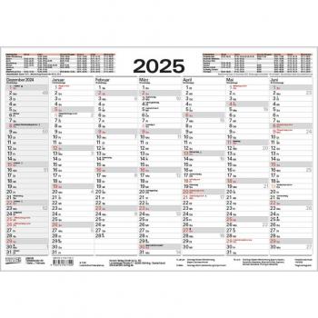 Calendrier tableau A4 2025 : 14 mois à l'avant et à l'arrière I Dates de vacances et jours fériés