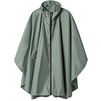 LINENLUX Adult Rain Poncho Jacket Hooded Waterproof Zipper Outdoor (Green)