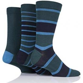3 Pair Men's Bamboo Striped Comfort Cuff Socks with Smooth Toe Seams