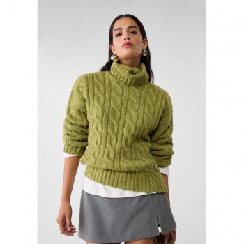 Pullover maglia intrecciata dolcevita verde pistacchio XS