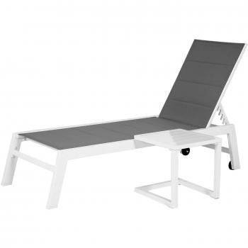 Set Barbados Happy Garden: Lettino + Tavolino in Textilene Grigio – Alluminio Bianco