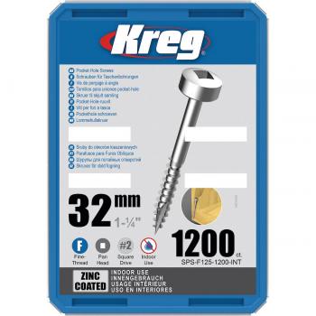 Vis à trous de poche KREG SPS-F125 Pan-Head, Revêtement Zinc, Filetage fin, 1200 pièces
