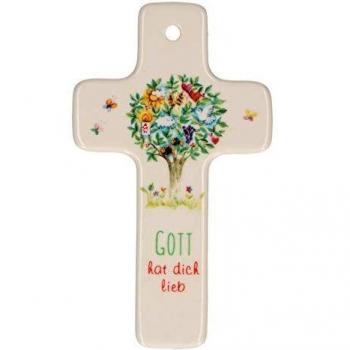 Lebensbaum‑Symbolkreuz für Kinder, 11 cm Porzellan (Butzon & Bercker)