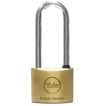 Lucchetto Yale in ottone con arco lungo da 90 mm, larghezza corpo 50 mm, doppio sistema di chiusura
