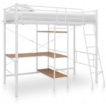 Lit superposé en métal blanc avec table 90x200 cm sans matelas