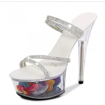 Sandales Plateforme Stiletto pour Femmes, Talons Hauts 15cm, Blanc, 41