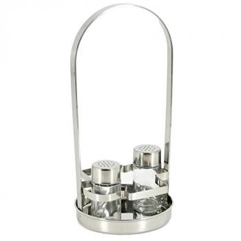 Set Condimenti in Acciaio Inox con Supporto per Olio, Aceto, Sale e Pepe 4 Pezzi