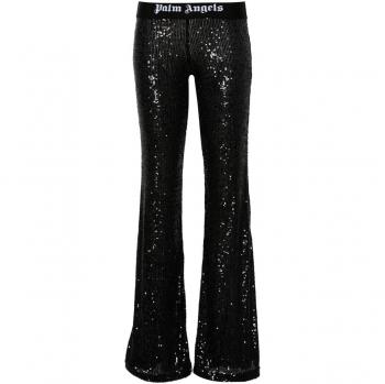 Women’s Black Sequin‑Embellished Wide Leg Trousers – L