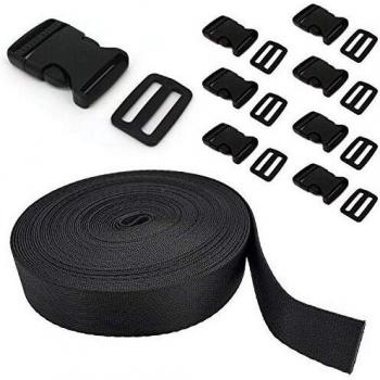 Sangle en nylon noir avec Plat Côté Boucles de Libération peut Bricolage le Sac à Dos, pour l'Escalade, la Course