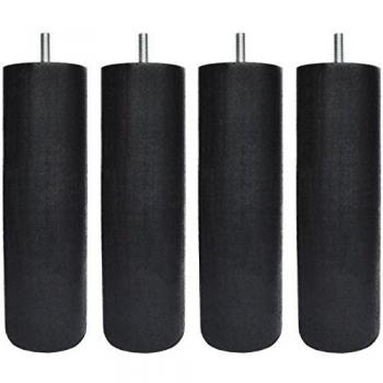 Pieds cylindriques noirs pour meubles, lot de quatre pièces avec une hauteur de 19 cm et un diamètre de 6,2 cm