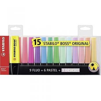 Pack 15 fluorescentes Stabilo Boss + Soporte