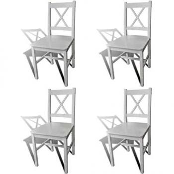 Set of 4 White Pinewood Dining Chairs from vidaXL