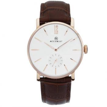 ChronoClassic Brown Leather Mens Watch with Silver Face