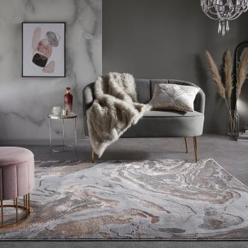 Tapis Salon Effet Marbré 3D Rose 160x230