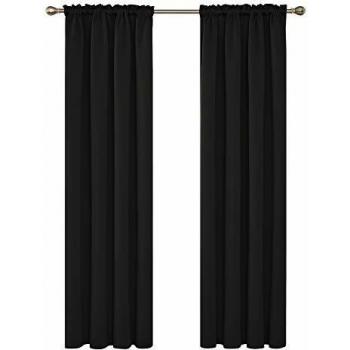 Deconovo Treartment Room Darkening Curtains – 52 by 63 inches, Black, Thermal Insulated, Energy Efficient