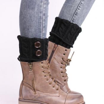 Curved Leg Wool Socks with Buttons
