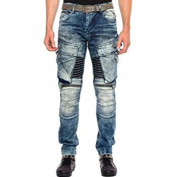 Cipo & Baxx Cargojeans – Unifarbenes Denim, Gr. 40, Länge 34, Blau
