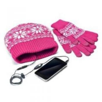 Celly Kit Guanti Touchscreen e Cappello con Auricolari Integrati, Rosa