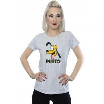 Damen T-Shirt Pluto Gesicht grau XS