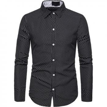 Camisa Casual de Lunares para Hombre, Manga Larga y Cuello Turn Down