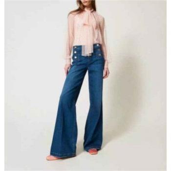 Twinset Denim Blu Medio Jeans Flared Taglia 27 con Decor Botti